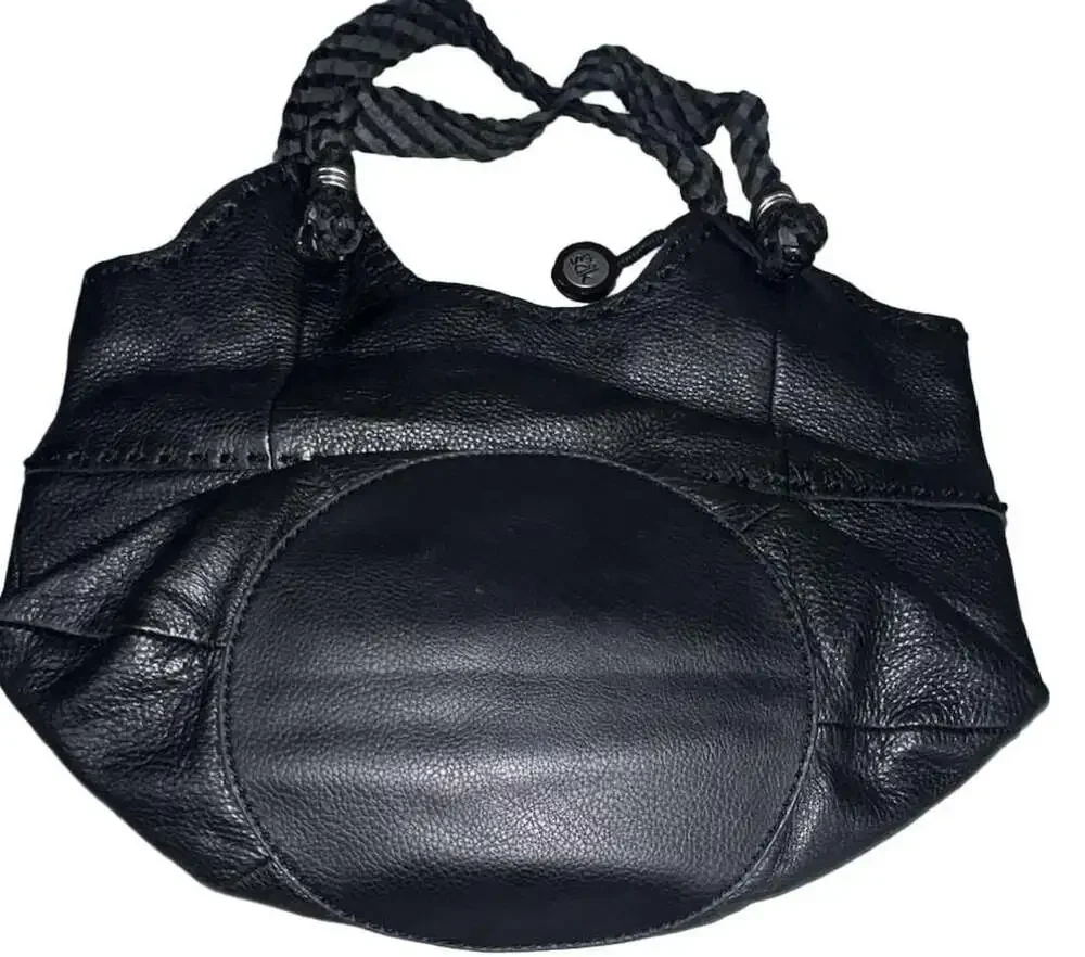 The Sak Black Leather Slouchy Bucket Hobo Shoulder Bag with Braided Strap